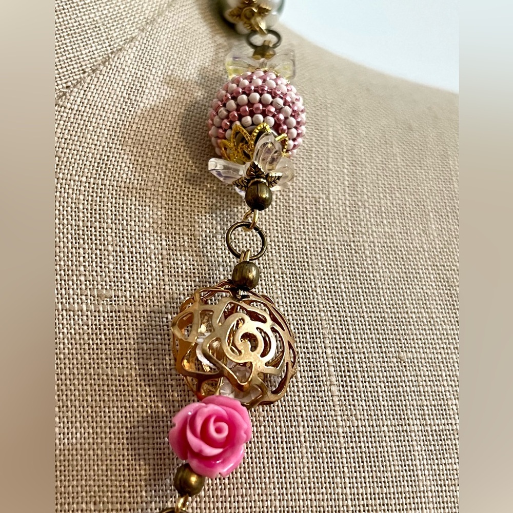 NEW!! Heart Pink Stone Necklace Peacock Earrings Set Handmade Design - Picture 15 of 15